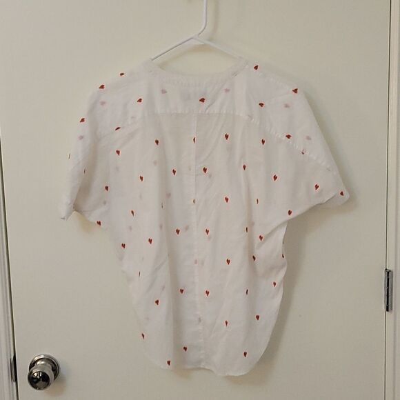 3/$30 VTG LOFT Petite Hi-Low Heart Embroidered Coquette Semi-sheer Blouse - Picture 4 of 9